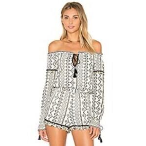 Revolve Saylor Lorri White Black Lace Tassel Romper Size XS